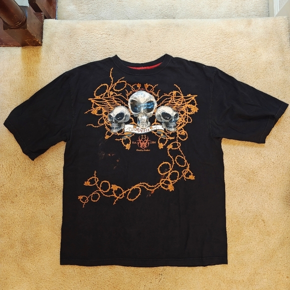 Y2K Mecca 13 From Another World Skull & Barbwire w Flowers Graphic T-shirt. - Picture 1 of 11